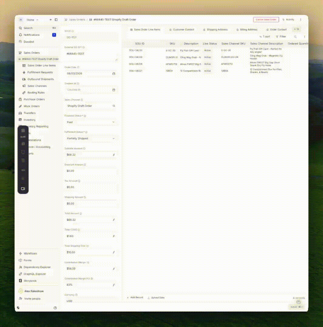 OMS module: Order entry zoom-in with contribution margin